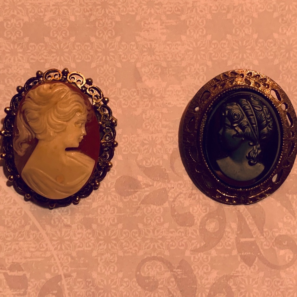 Antique Mother and Mourning Mother Cameo Brooch